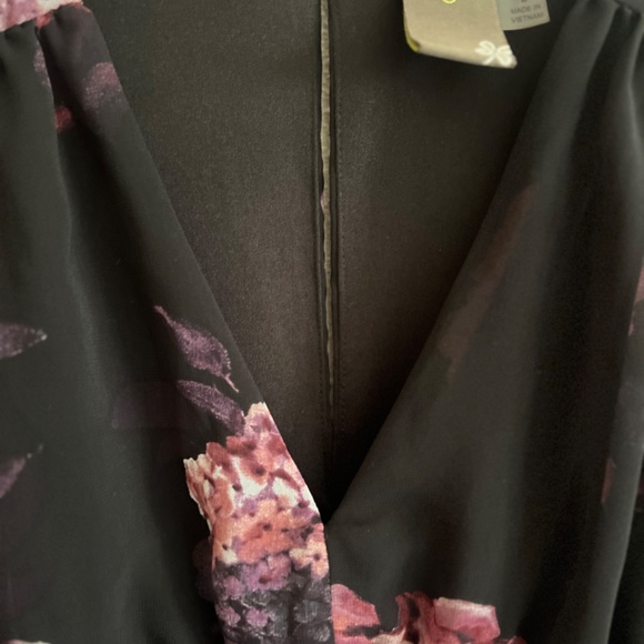 Black & Purple Floral Midi Dress Size 2 (Small) - Picture 3 of 7